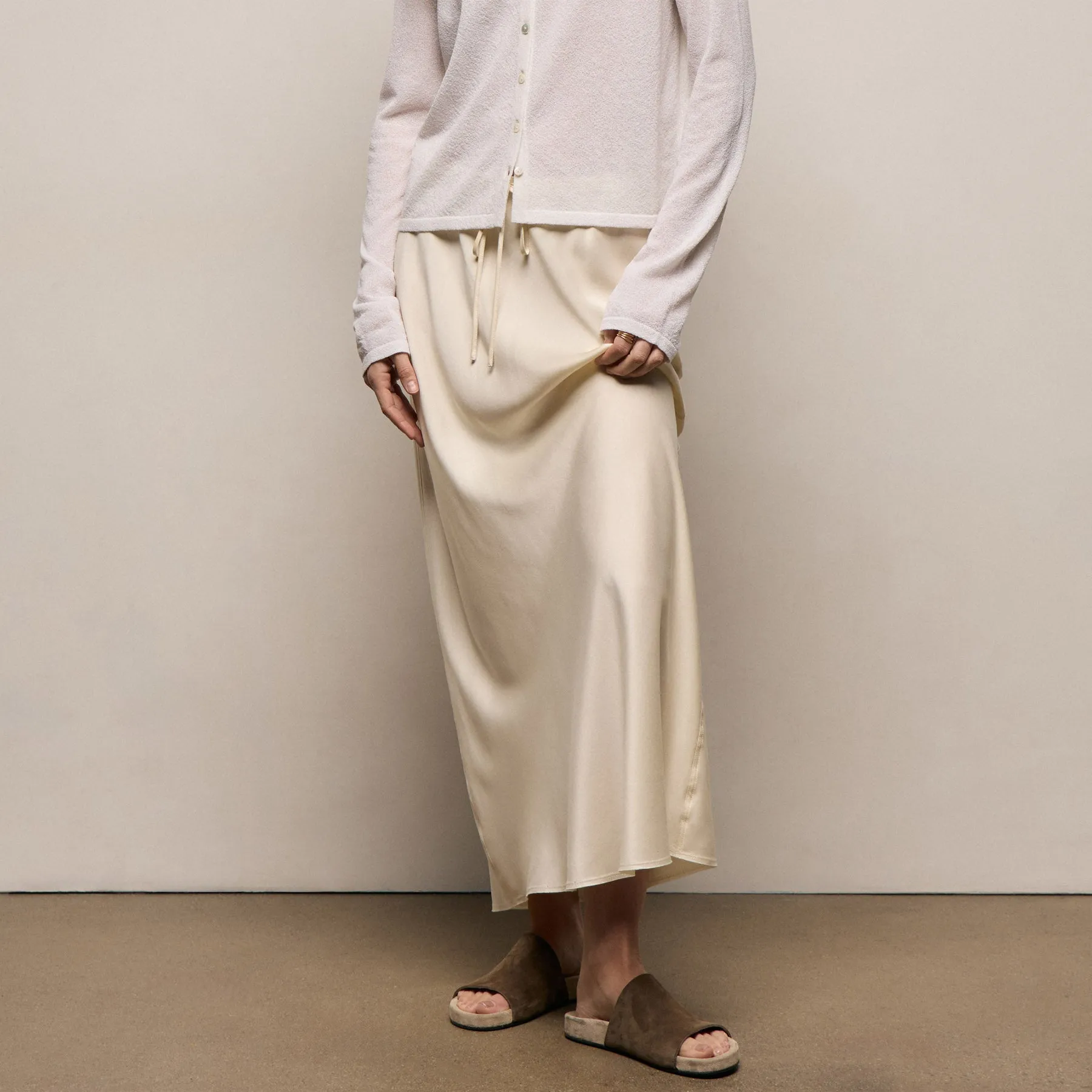 Silk Charmeuse Drawstring Skirt - Ivory sold by James Perse product image thumbnail 4