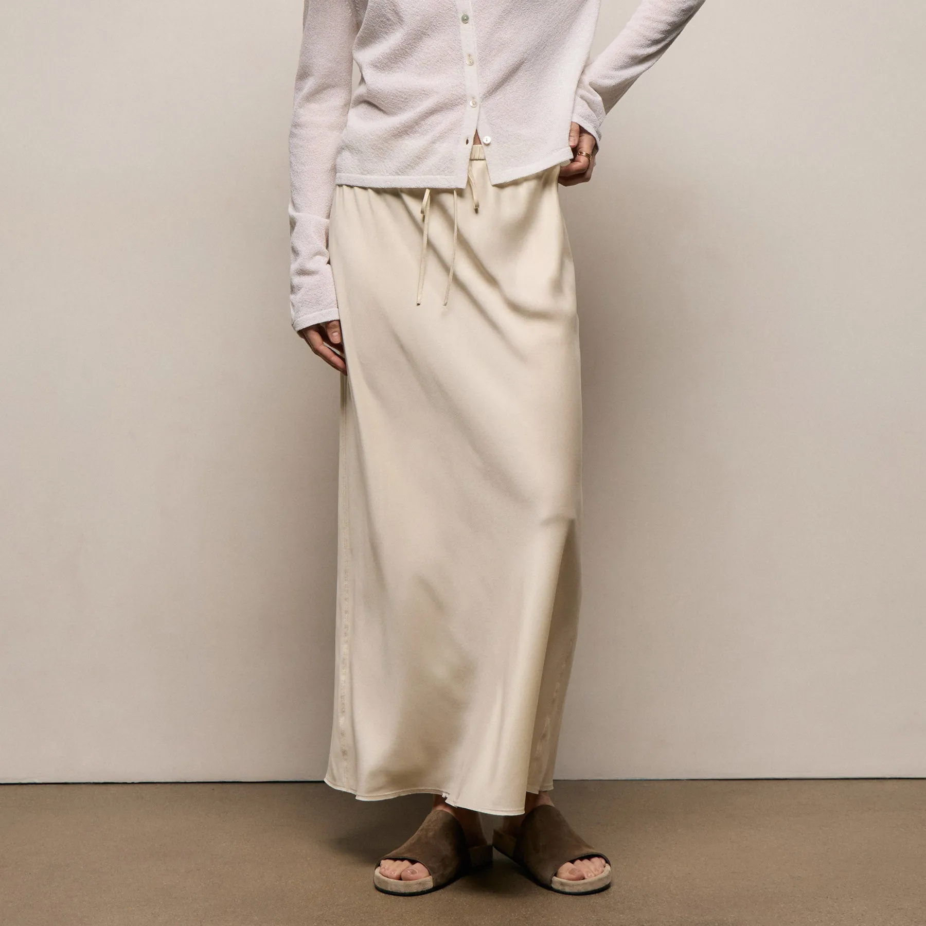 Silk Charmeuse Drawstring Skirt - Ivory sold by James Perse