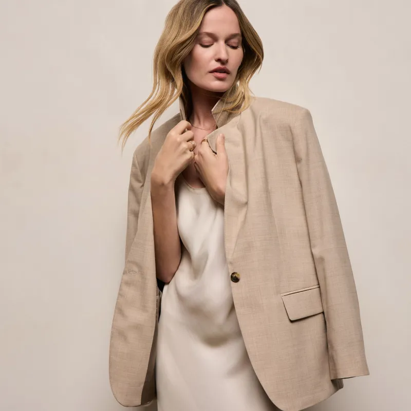 Relaxed Wool Blend Melange Blazer - Heather Stone made by James Perse