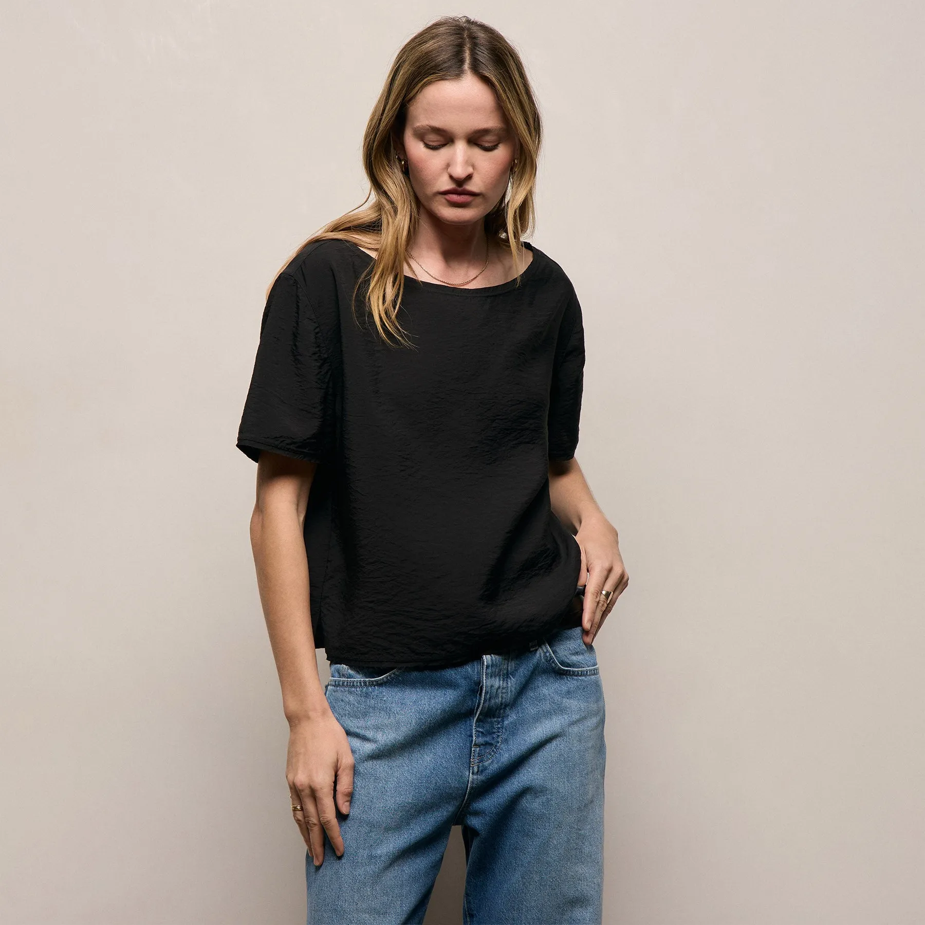 Modal Silk Blend Drop Shoulder Blouse - Black sold by James Perse product image thumbnail 4