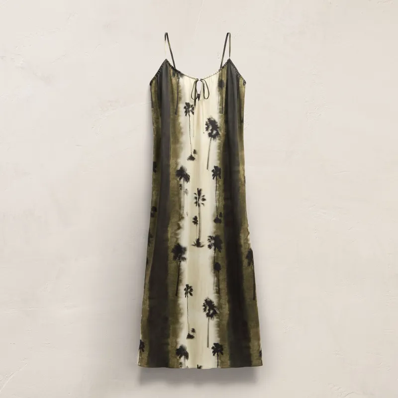 Printed Washed Silk Strappy Cami Dress - Ombre Palm Print made by James Perse