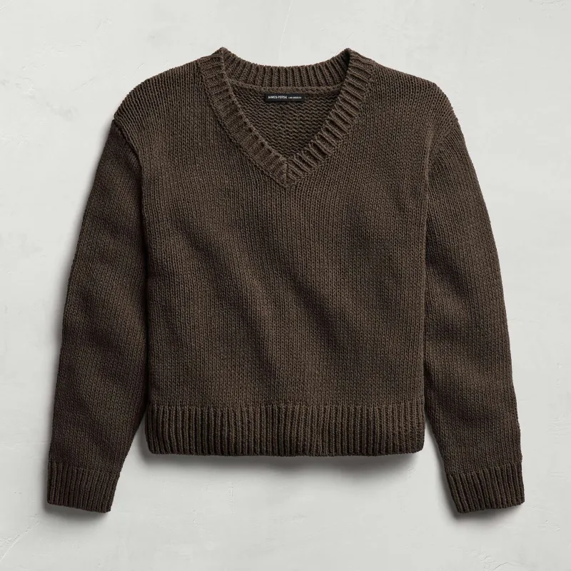 Cotton Linen V Neck Boxy Sweater - Storm made by James Perse