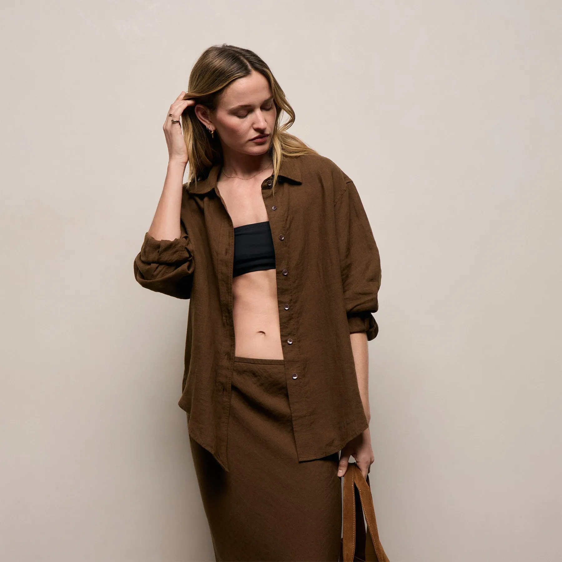 Linen Oversized Shirt - Cocoa sold by James Perse