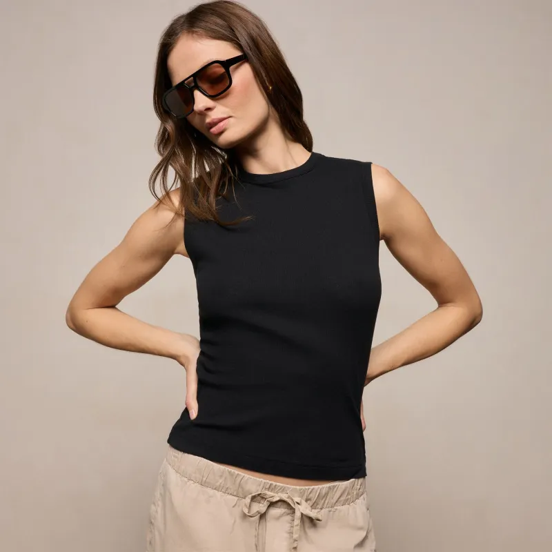 Cotton Cashmere Rib Tank - Black made by James Perse