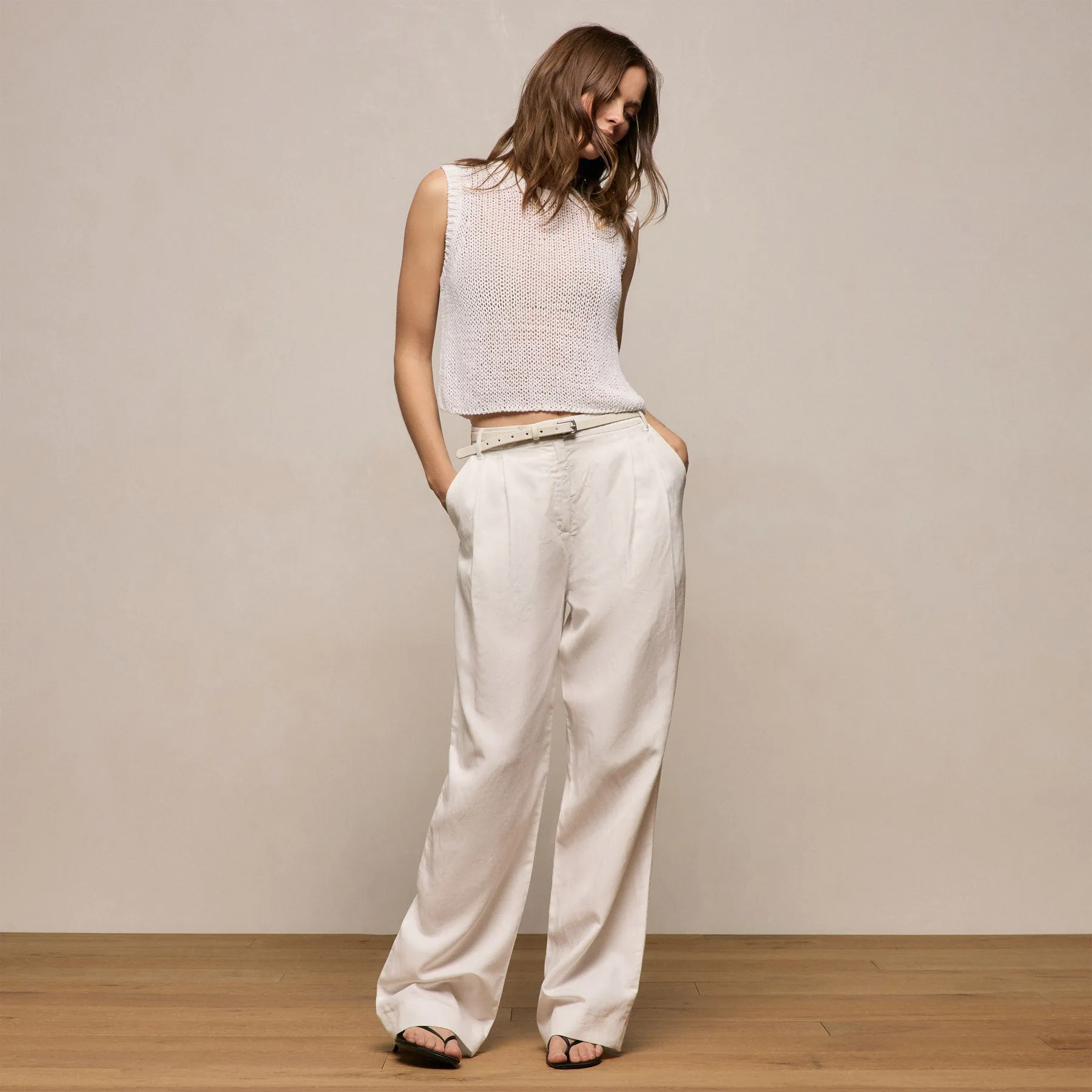 Twill Pleated Trouser - Off White sold by James Perse product image thumbnail 2