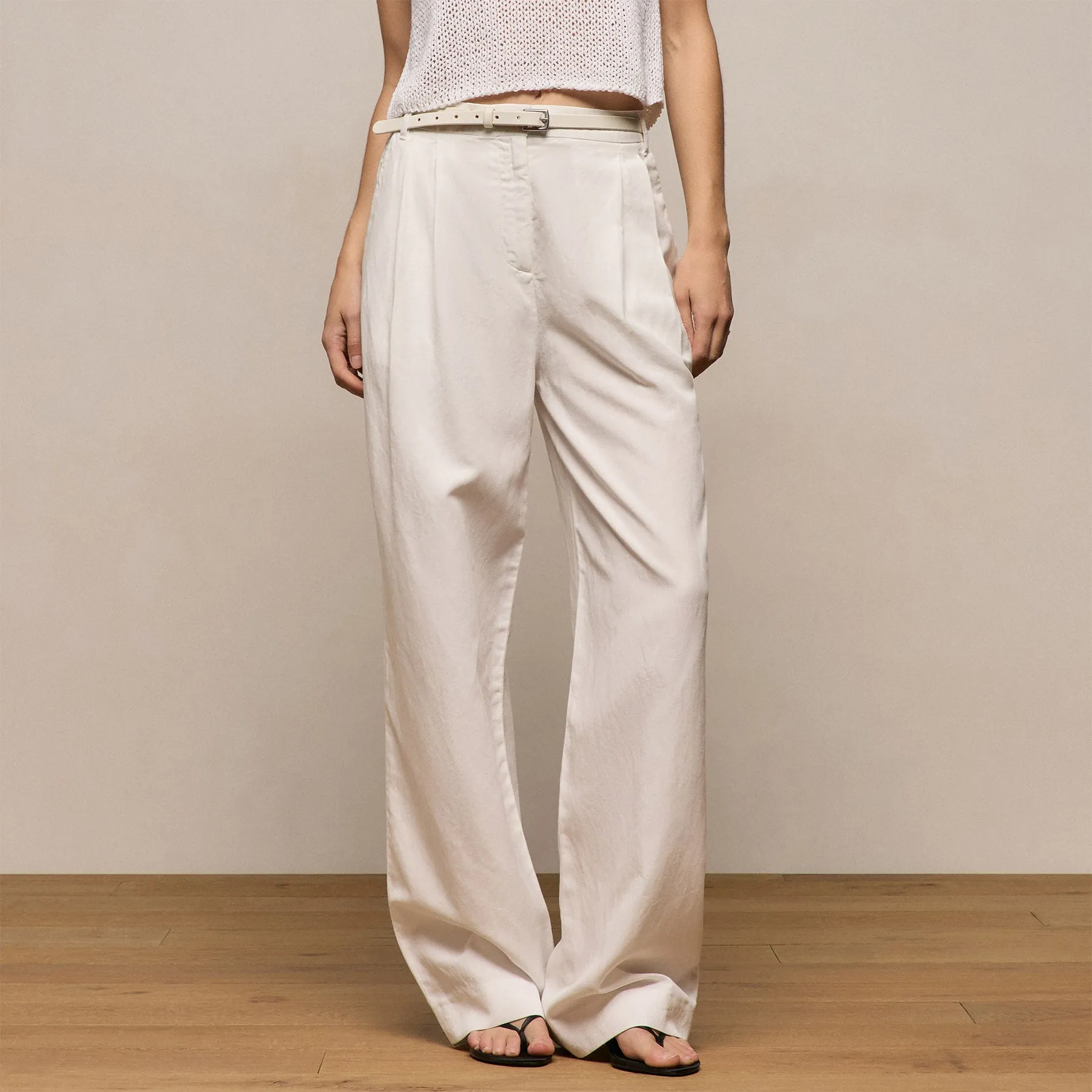 Twill Pleated Trouser - Off White sold by James Perse