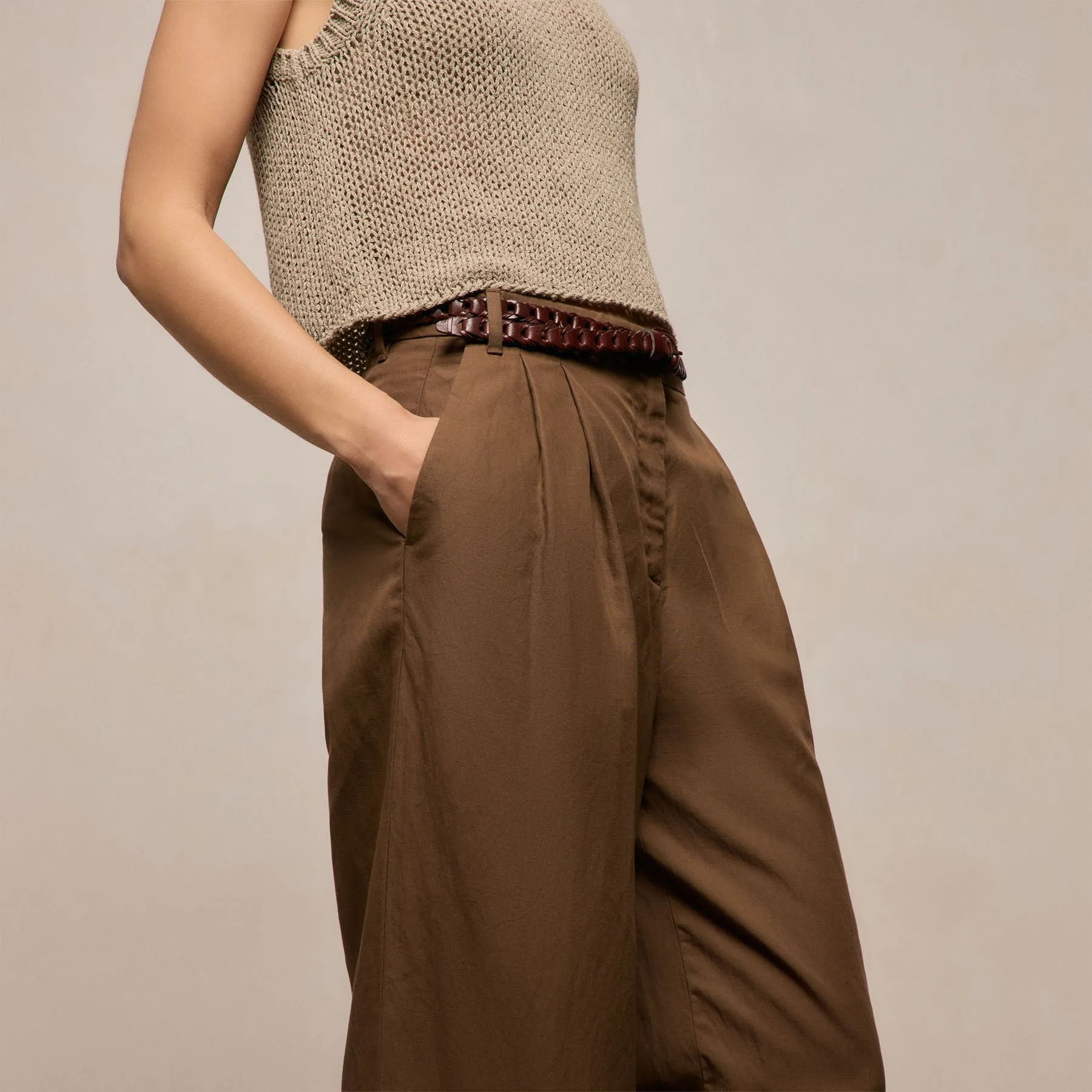 Twill Pleated Trouser - Truffle sold by James Perse product image thumbnail 3