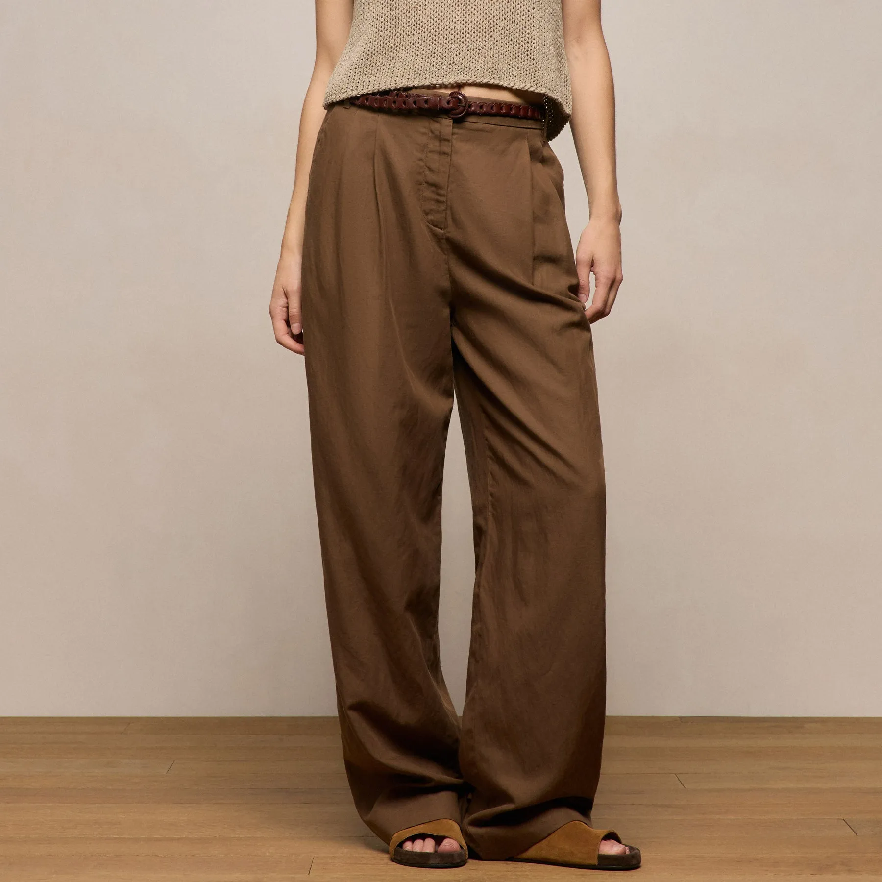 Twill Pleated Trouser - Truffle sold by James Perse