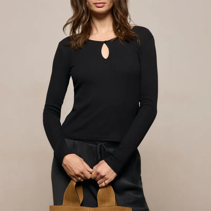 Cotton Cashmere Rib Keyhole Top - Black made by James Perse