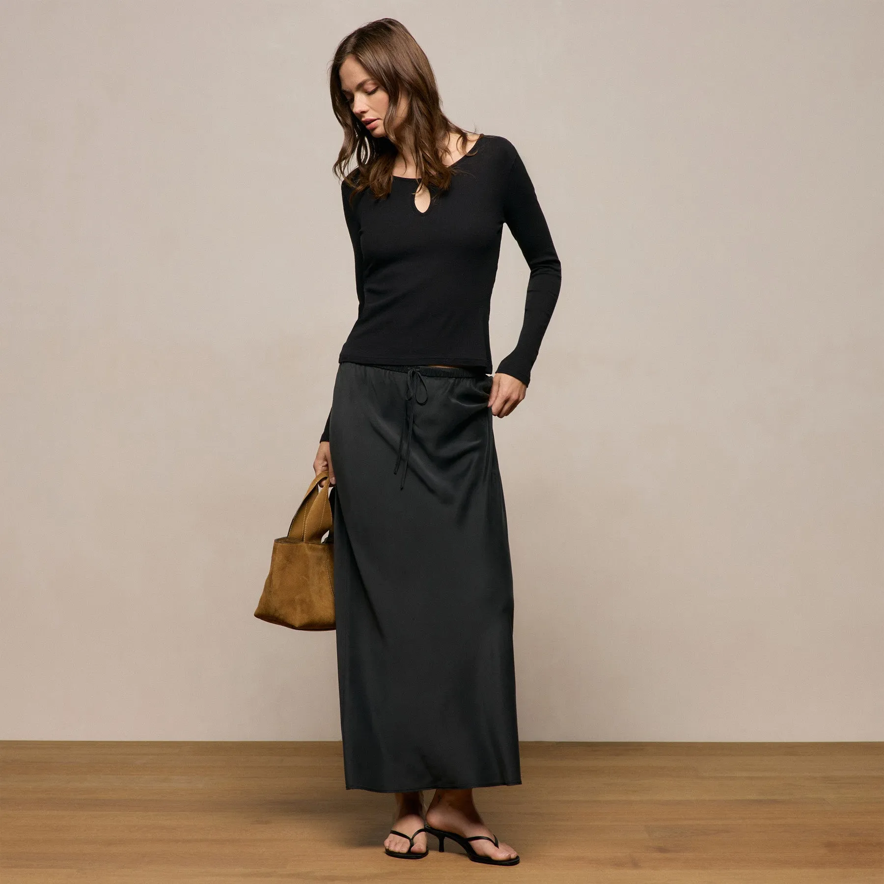 Cotton Cashmere Rib Keyhole Top - Black sold by James Perse product image thumbnail 3