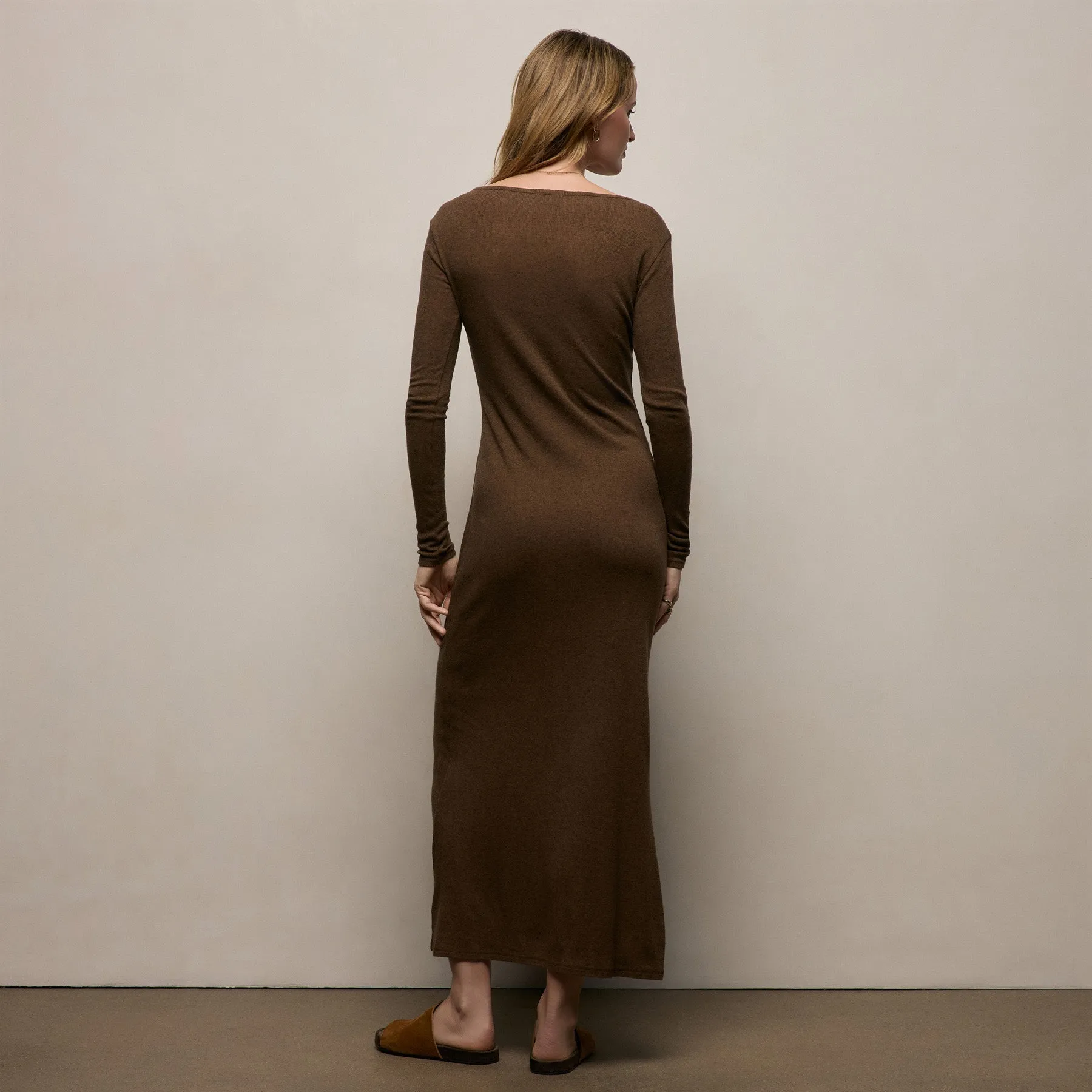 Cotton Cashmere Rib Keyhole Dress - Brown sold by James Perse product image thumbnail 5