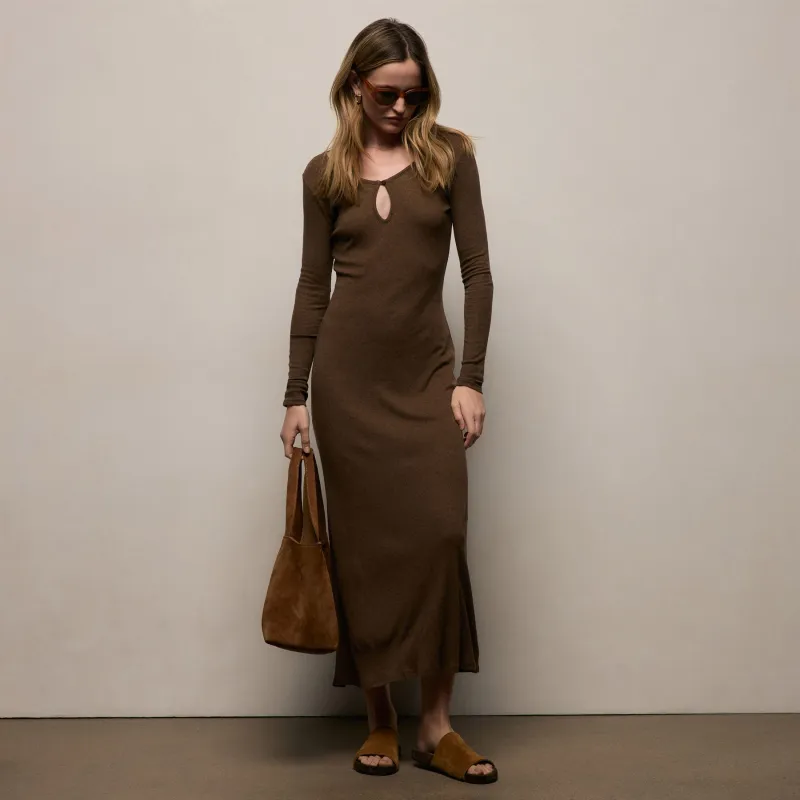 Cotton Cashmere Rib Keyhole Dress - Brown made by James Perse