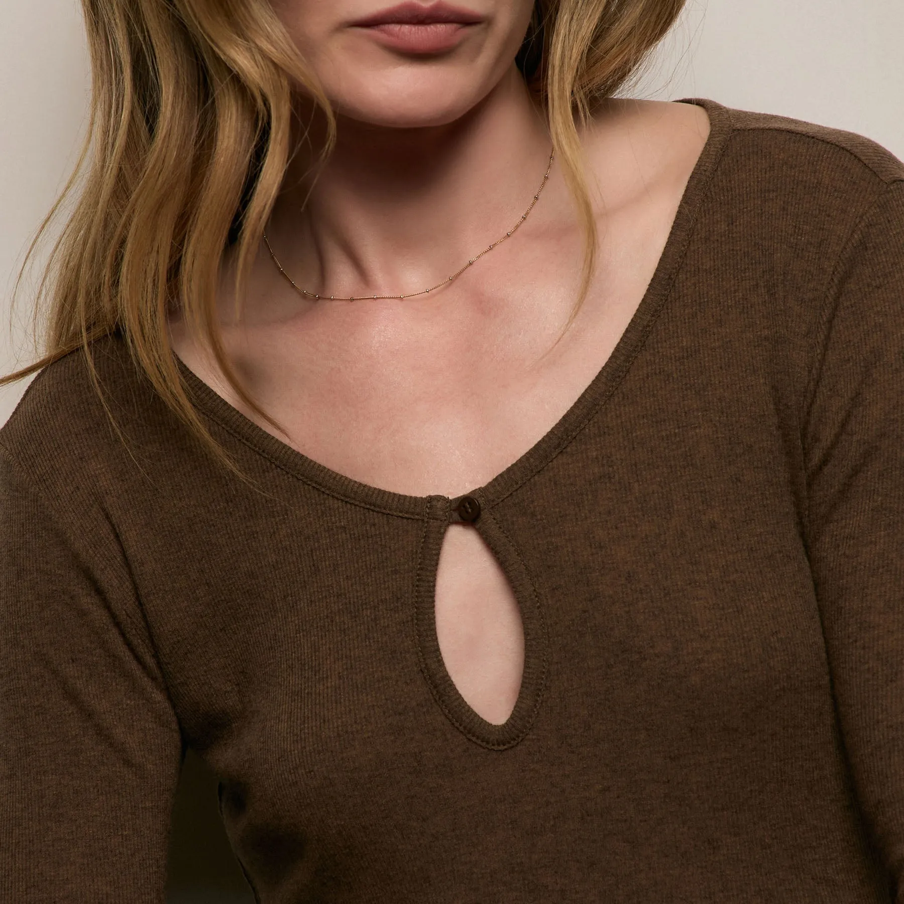 Cotton Cashmere Rib Keyhole Dress - Brown sold by James Perse product image thumbnail 4