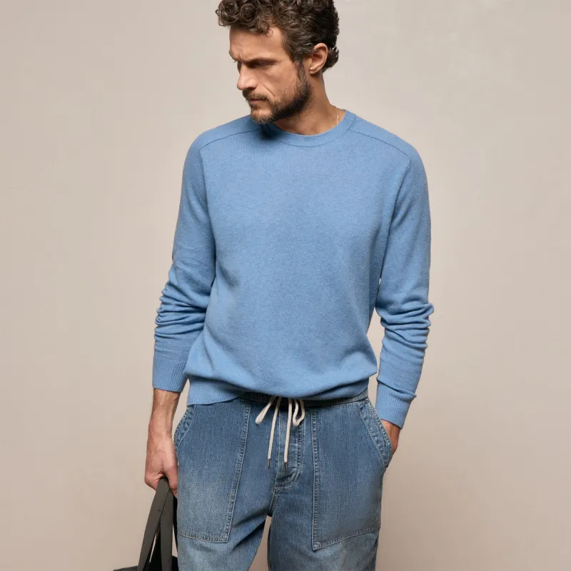 Cotton Cashmere Raglan Crew - Denim made by James Perse