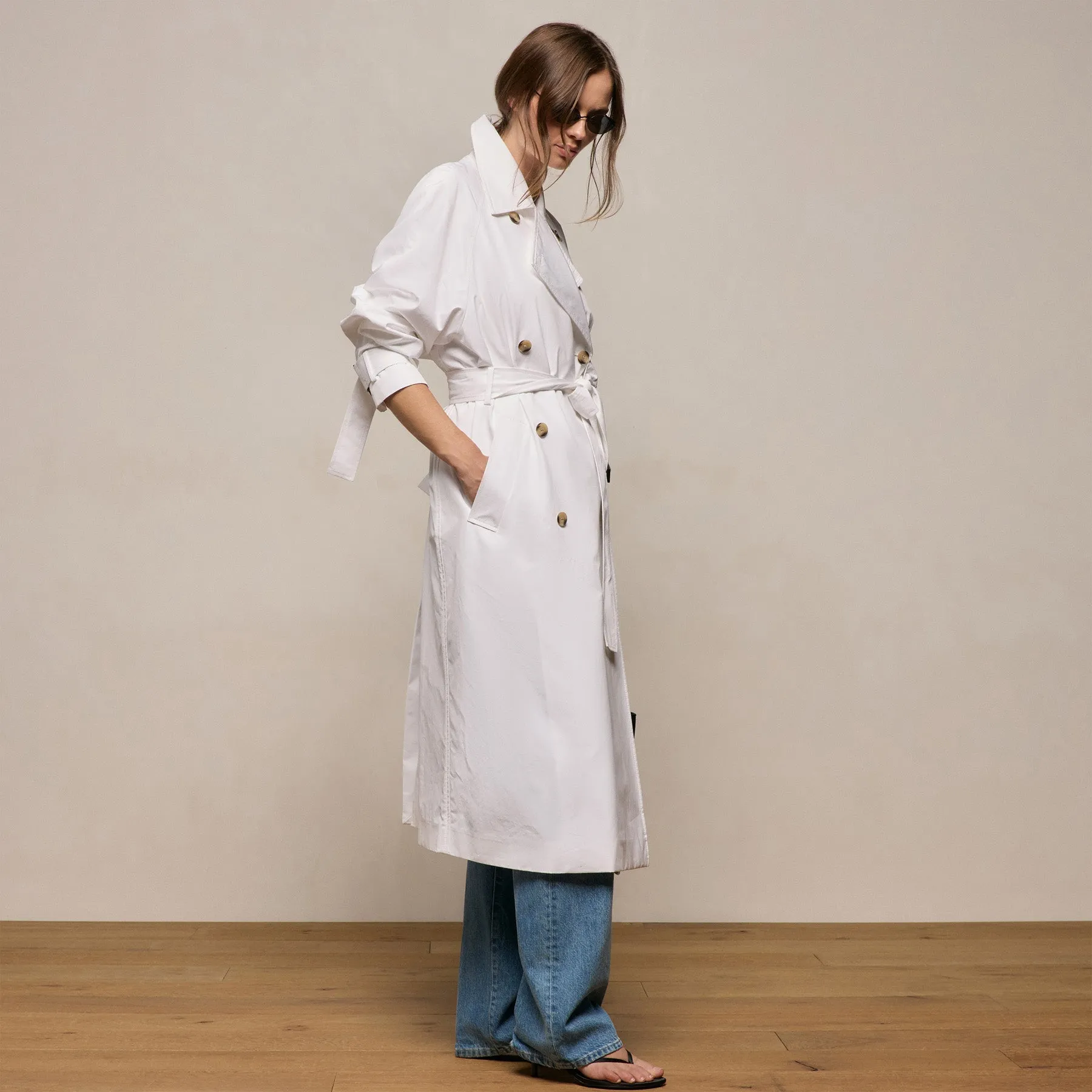 Italian Heavy Poplin Trench Coat - White sold by James Perse product image thumbnail 4