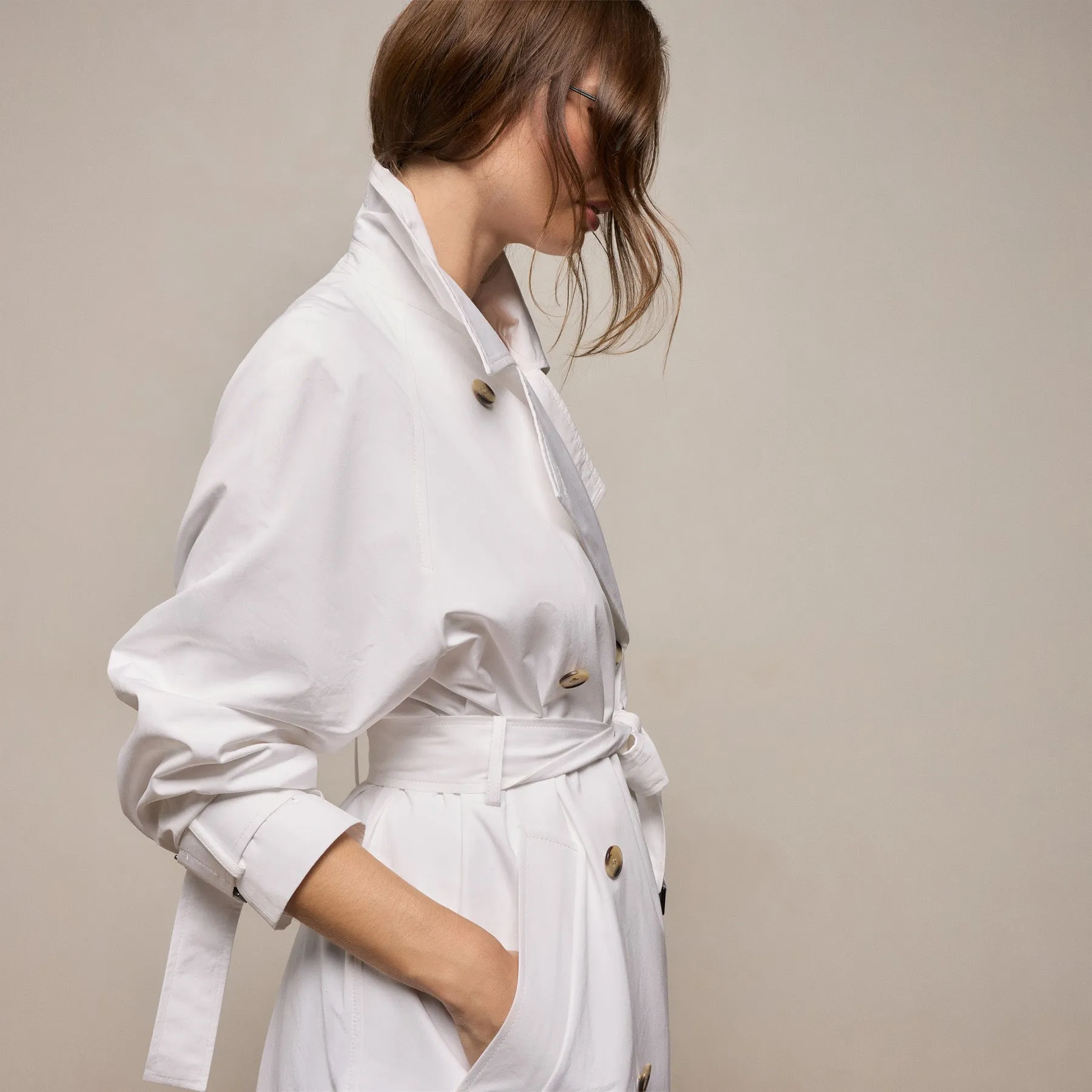 Italian Heavy Poplin Trench Coat - White sold by James Perse product image thumbnail 3