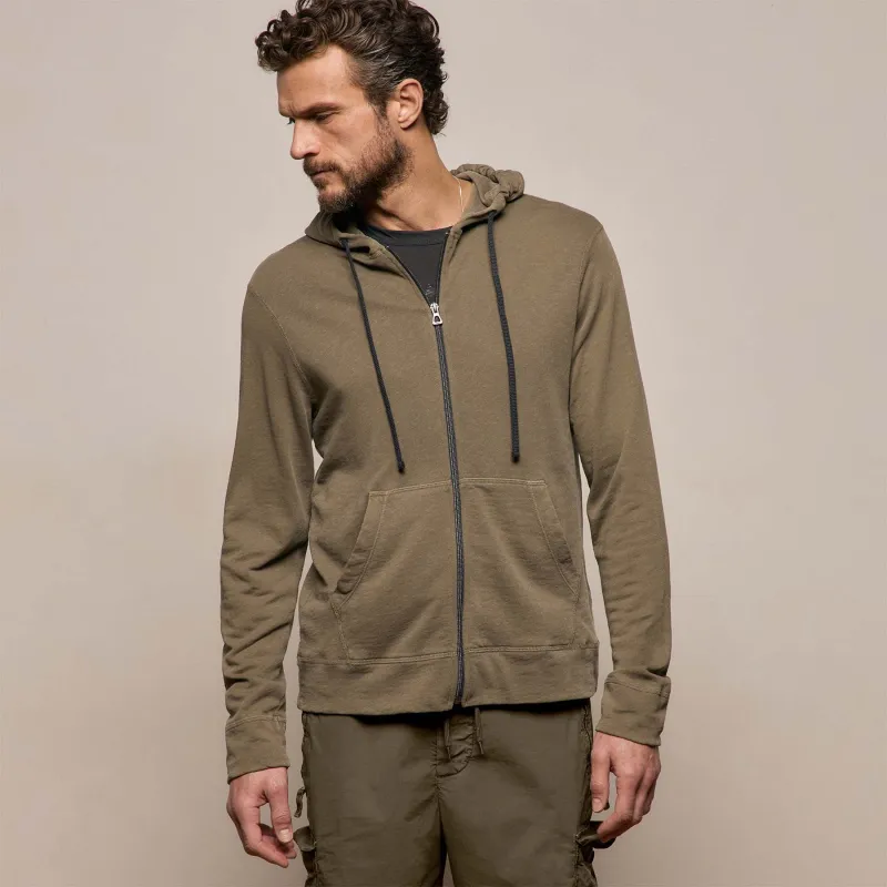 Vintage French Terry Zip Up Hoodie - Light Olive Pigment made by James Perse