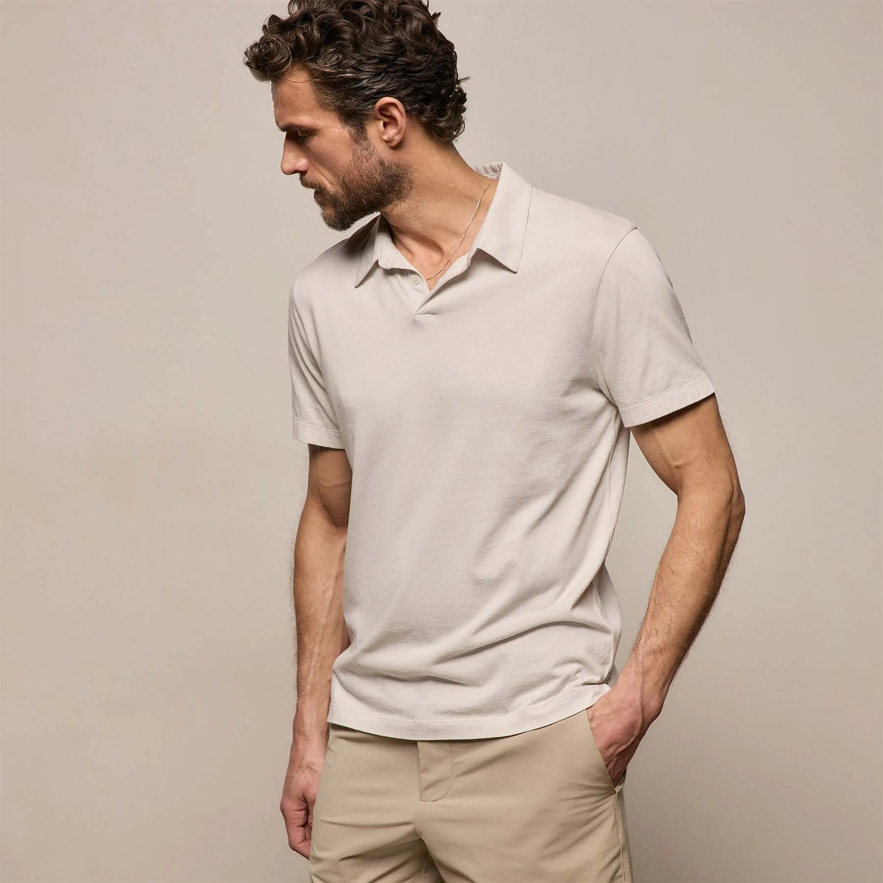 Brushed Lotus Polo - Pearl sold by James Perse