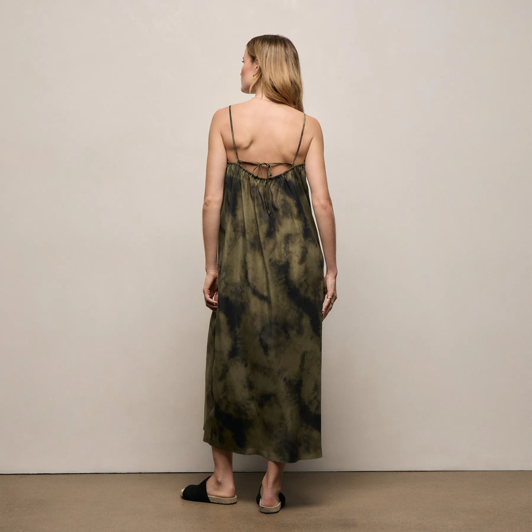 Printed Washed Silk Strappy Cami Dress - Tie Dye Green sold by James Perse product image thumbnail 5