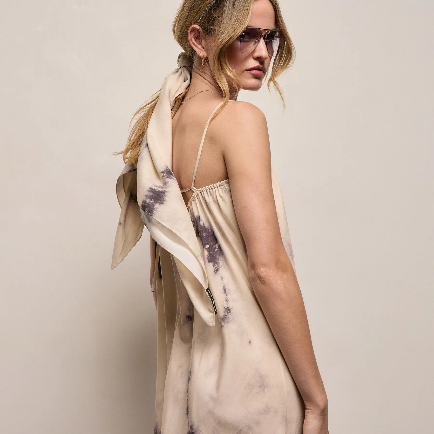 Printed Washed Silk Strappy Cami Dress - Pink Tie Dye sold by James Perse product image thumbnail 3