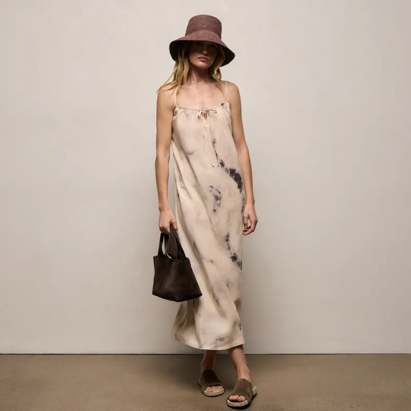 Printed Washed Silk Strappy Cami Dress - Pink Tie Dye made by James Perse