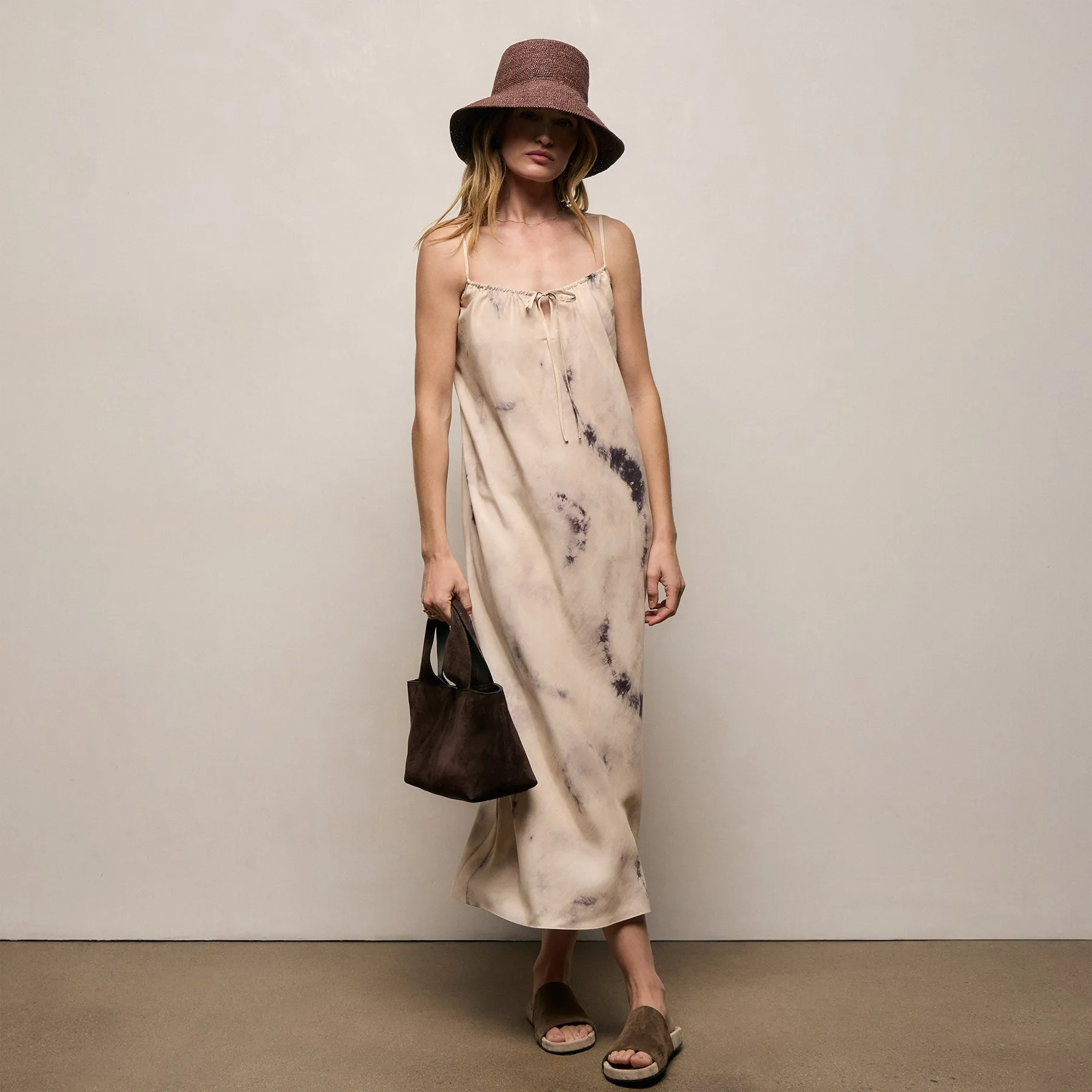 Printed Washed Silk Strappy Cami Dress - Pink Tie Dye sold by James Perse