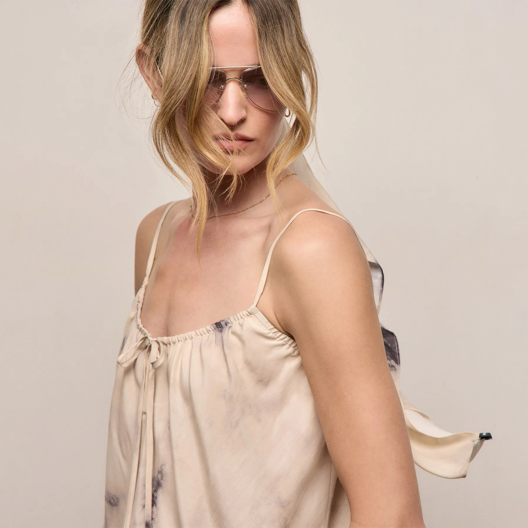 Printed Washed Silk Strappy Cami Dress - Pink Tie Dye sold by James Perse product image thumbnail 5