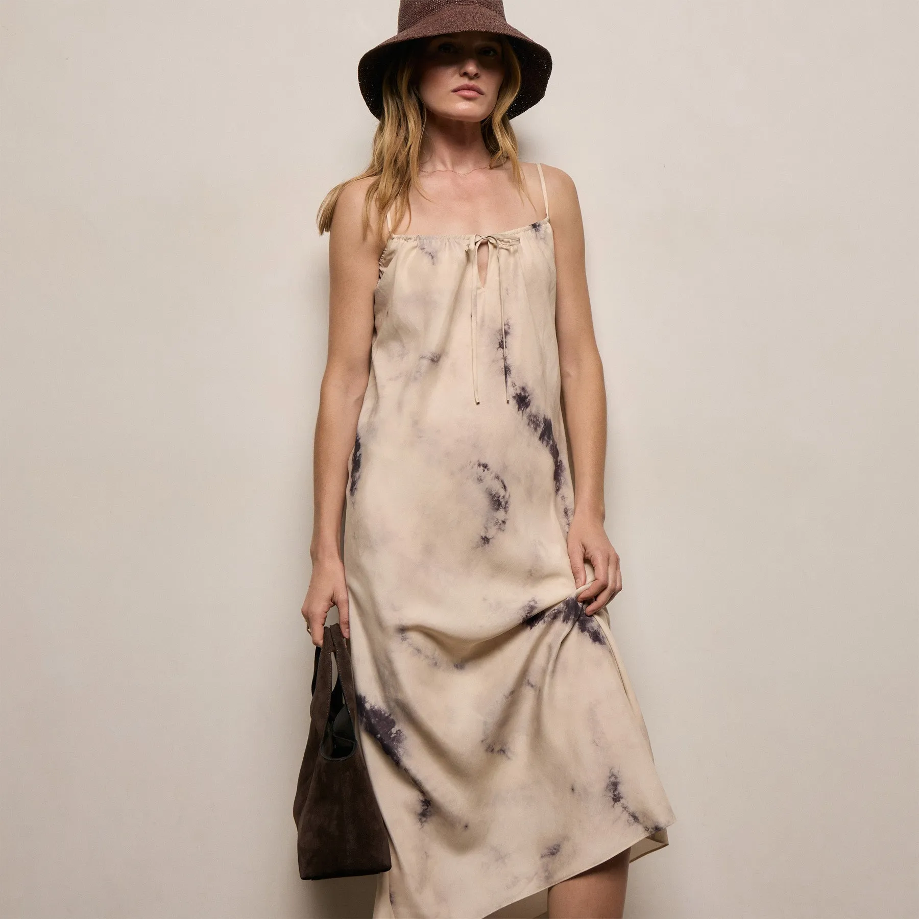Printed Washed Silk Strappy Cami Dress - Pink Tie Dye sold by James Perse product image thumbnail 4
