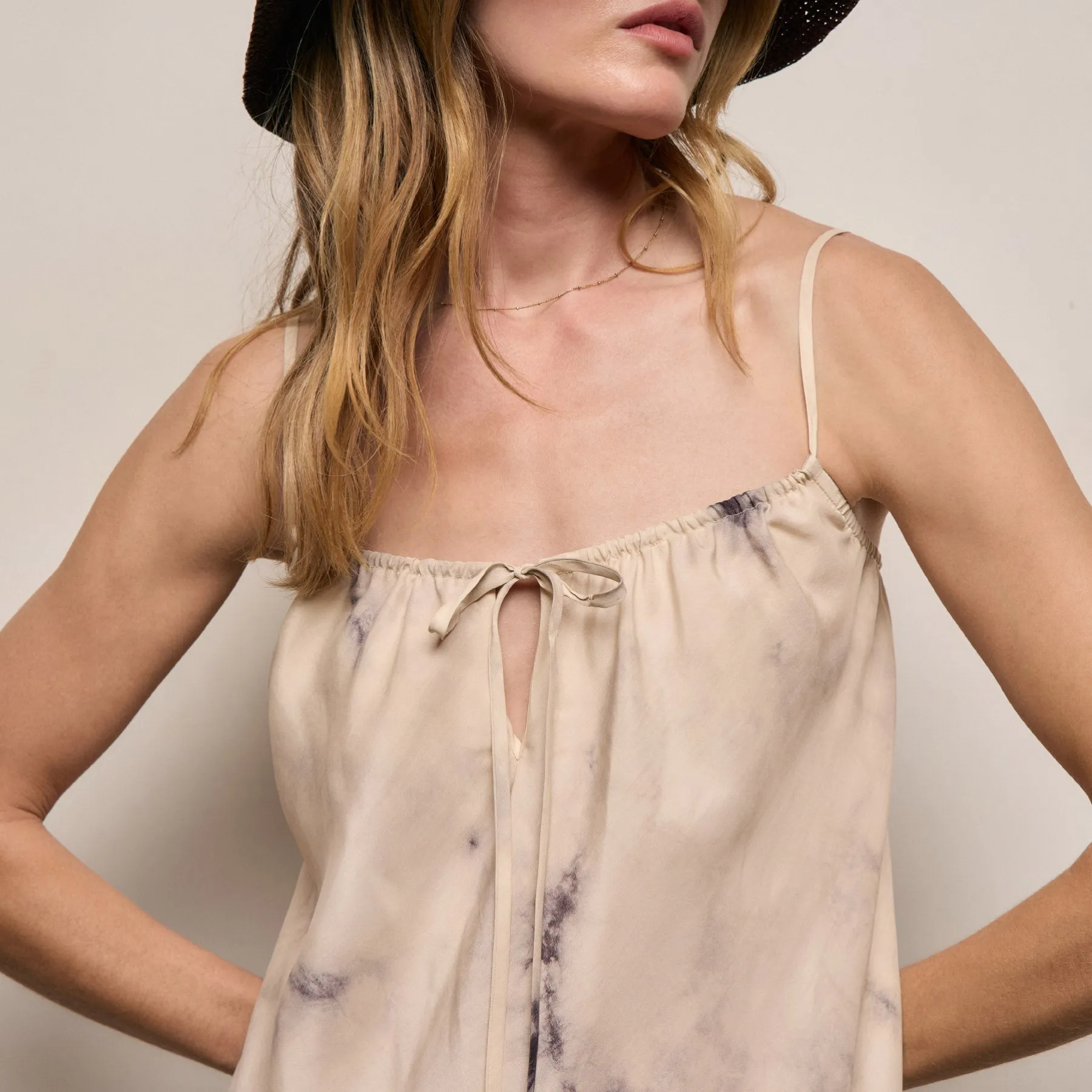 Printed Washed Silk Strappy Cami Dress - Pink Tie Dye sold by James Perse product image thumbnail 2