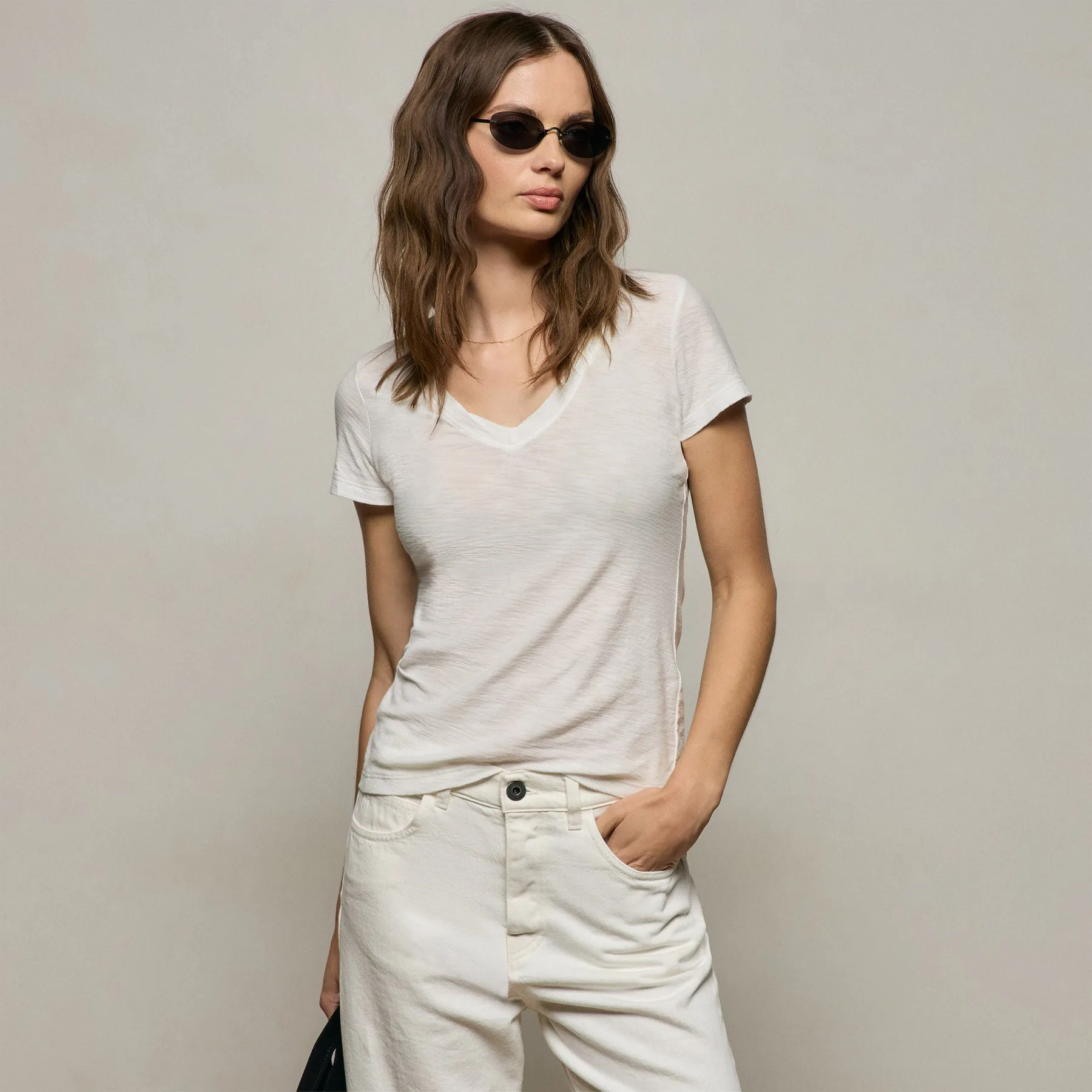Sheer Slub V Neck - Off White sold by James Perse product image thumbnail 5