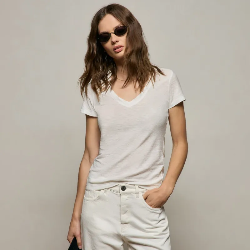 Sheer Slub V Neck - Off White made by James Perse