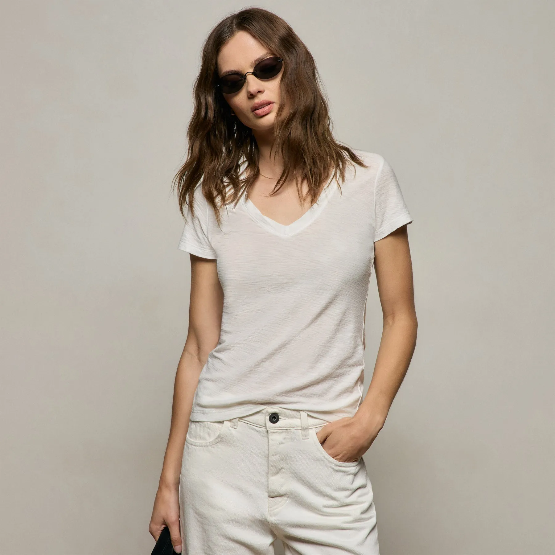 Sheer Slub V Neck - Off White sold by James Perse