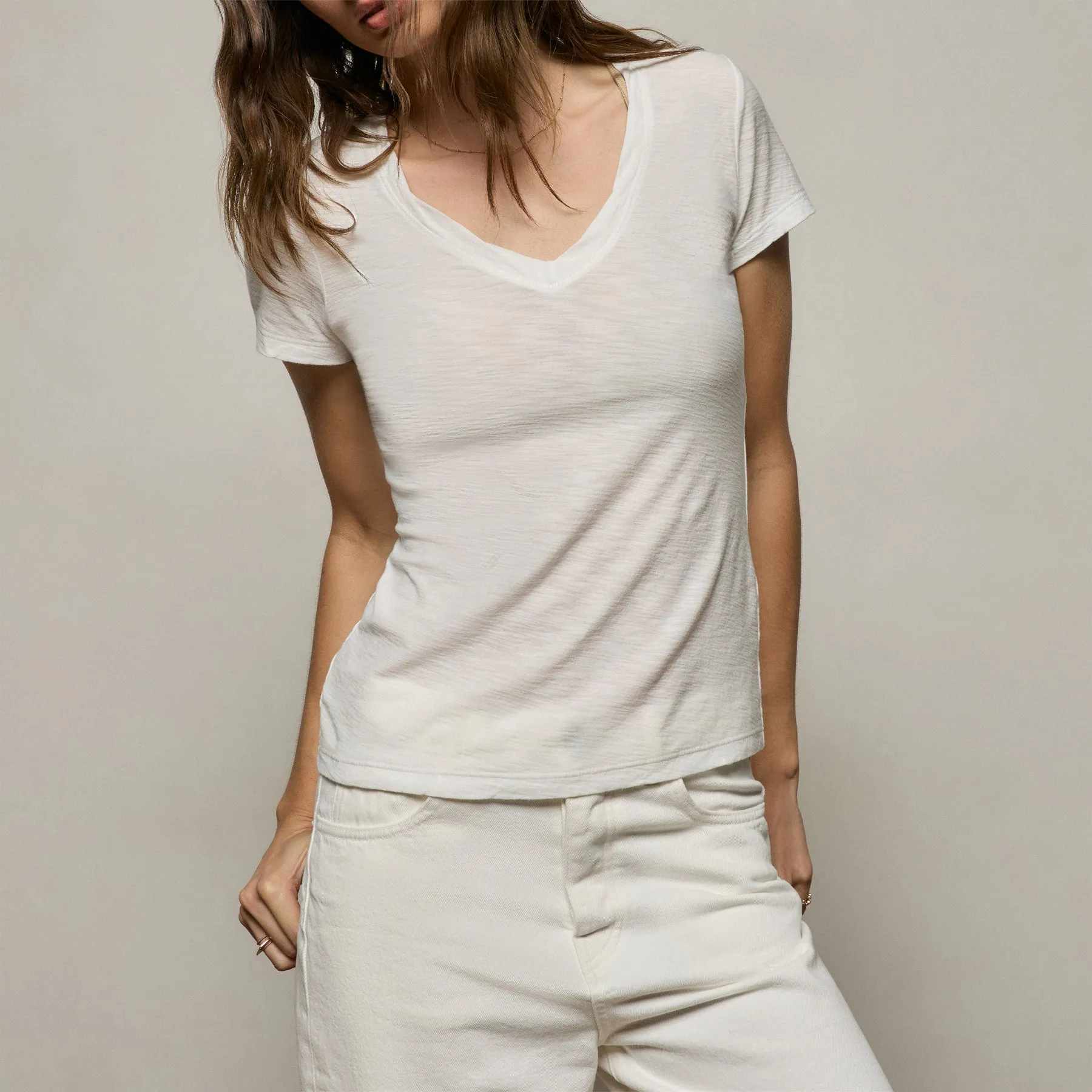Sheer Slub V Neck - Off White sold by James Perse product image thumbnail 4