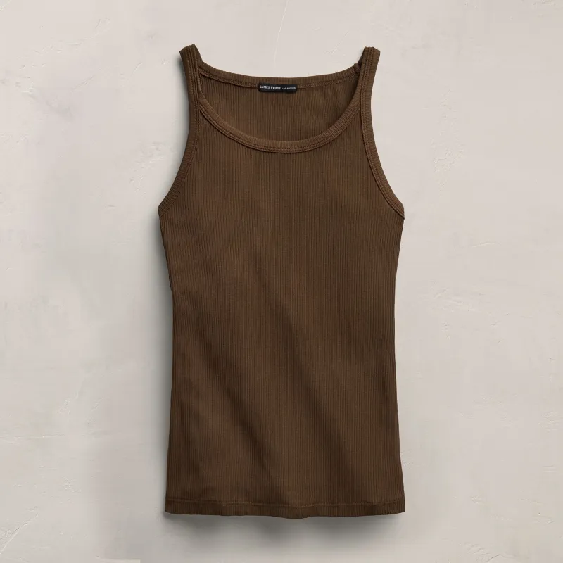 Ribbed High Neck Cami - Cocoa made by James Perse
