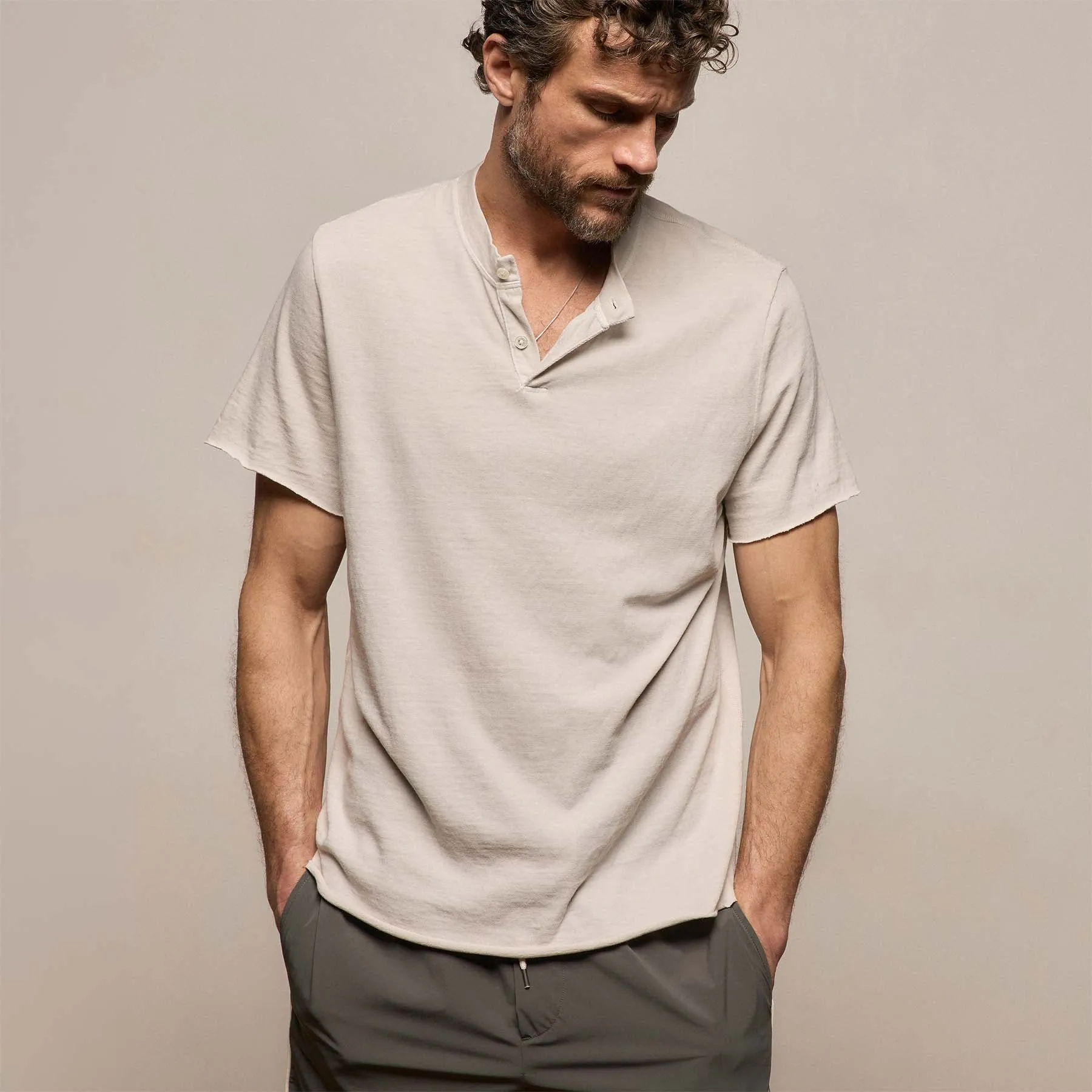 Slub Jersey Short Sleeve Henley - Pearl Pigment sold by James Perse