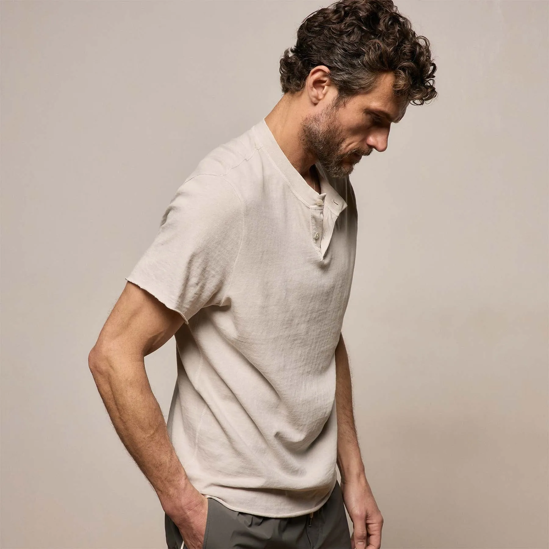 Slub Jersey Short Sleeve Henley - Pearl Pigment sold by James Perse product image thumbnail 4