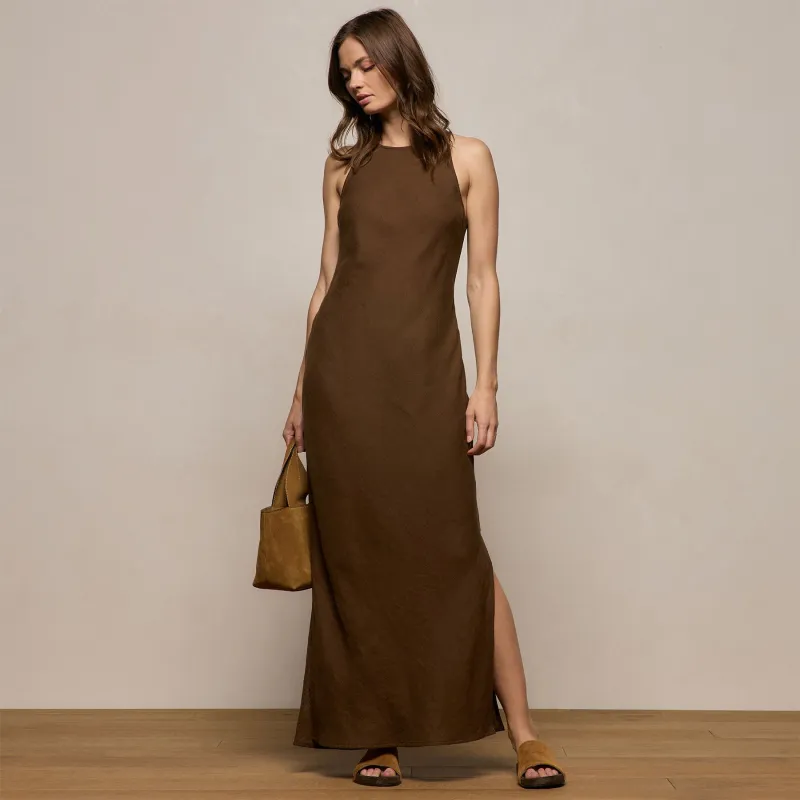 Linen Halter Maxi Dress - Cocoa made by James Perse
