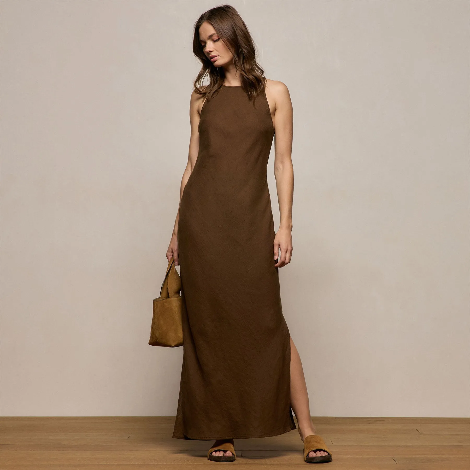 Linen Halter Maxi Dress - Cocoa sold by James Perse