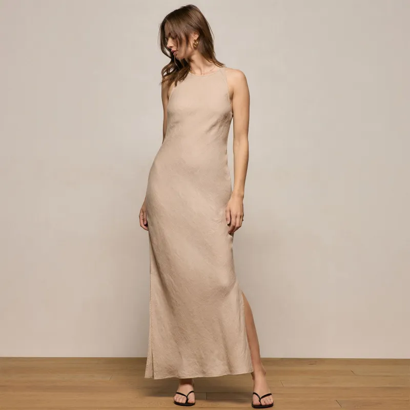 Linen Halter Maxi Dress - Stone made by James Perse