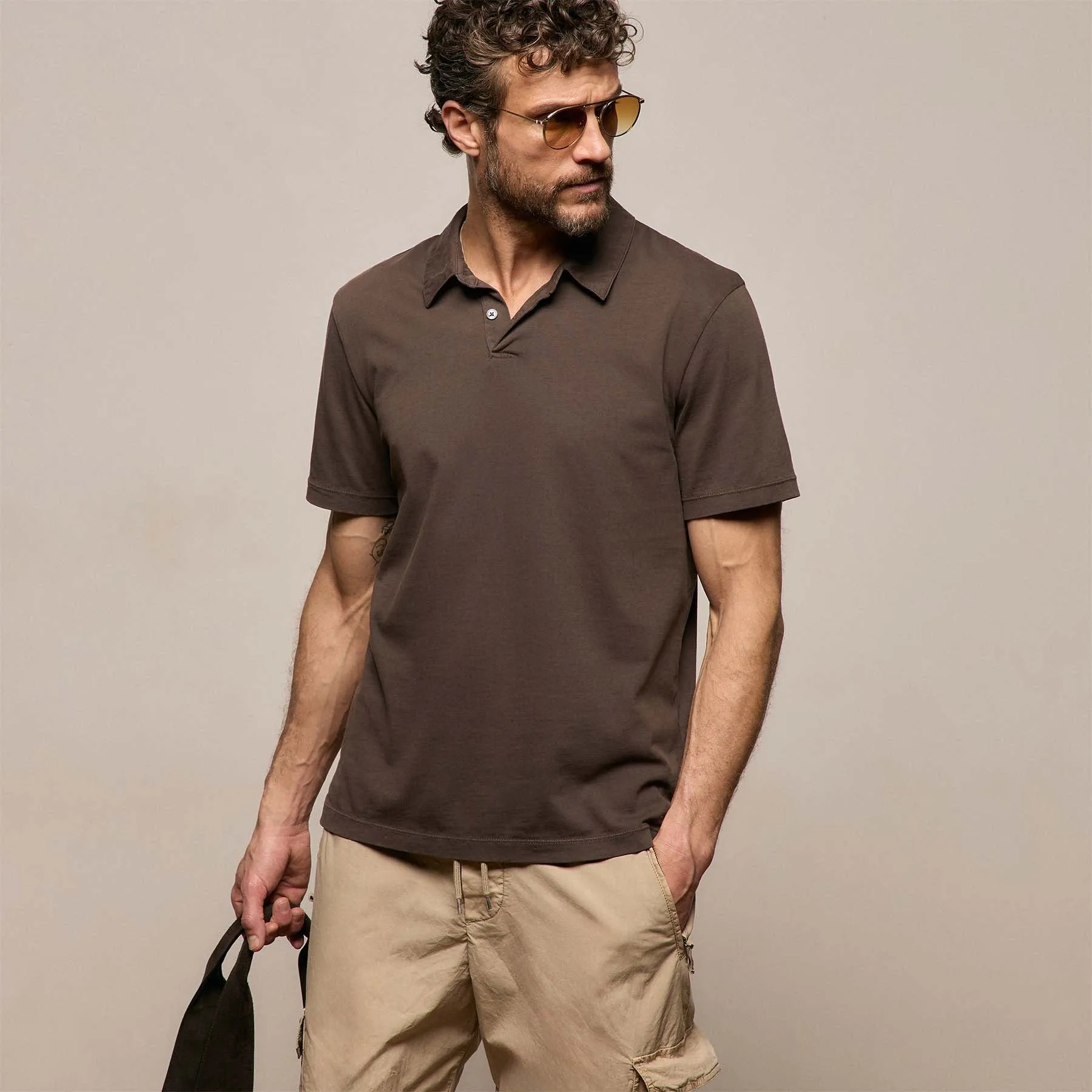 Sueded Jersey Polo - Bark Pigment sold by James Perse
