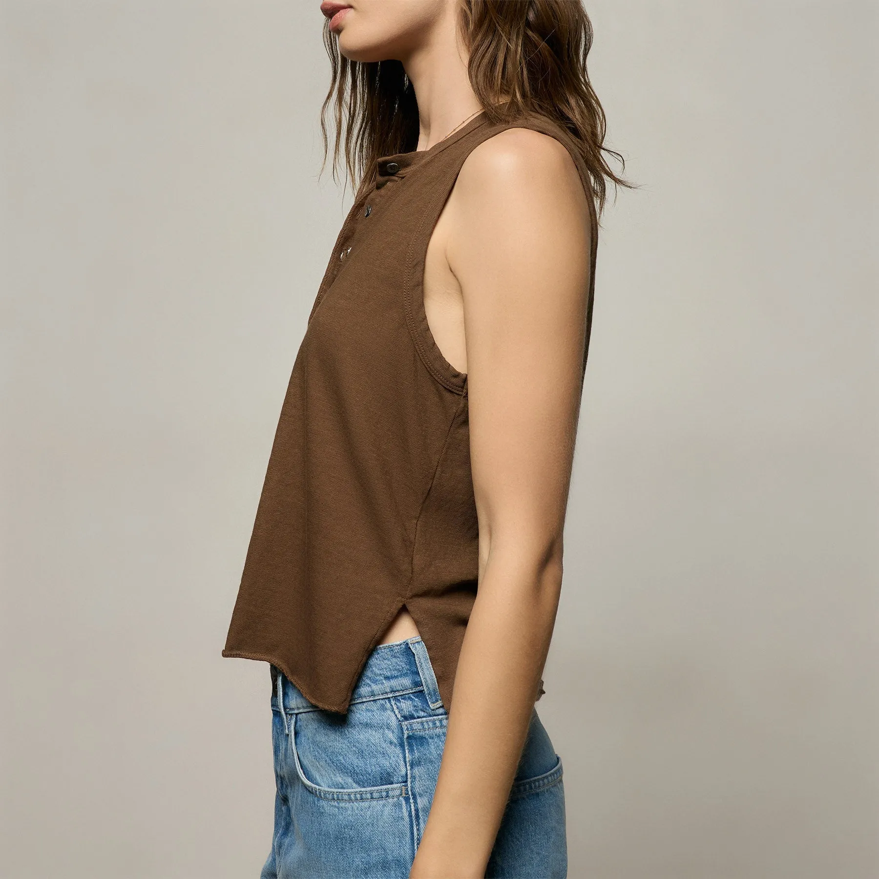 Slub Jersey Henley Tank - Cocoa sold by James Perse product image thumbnail 5