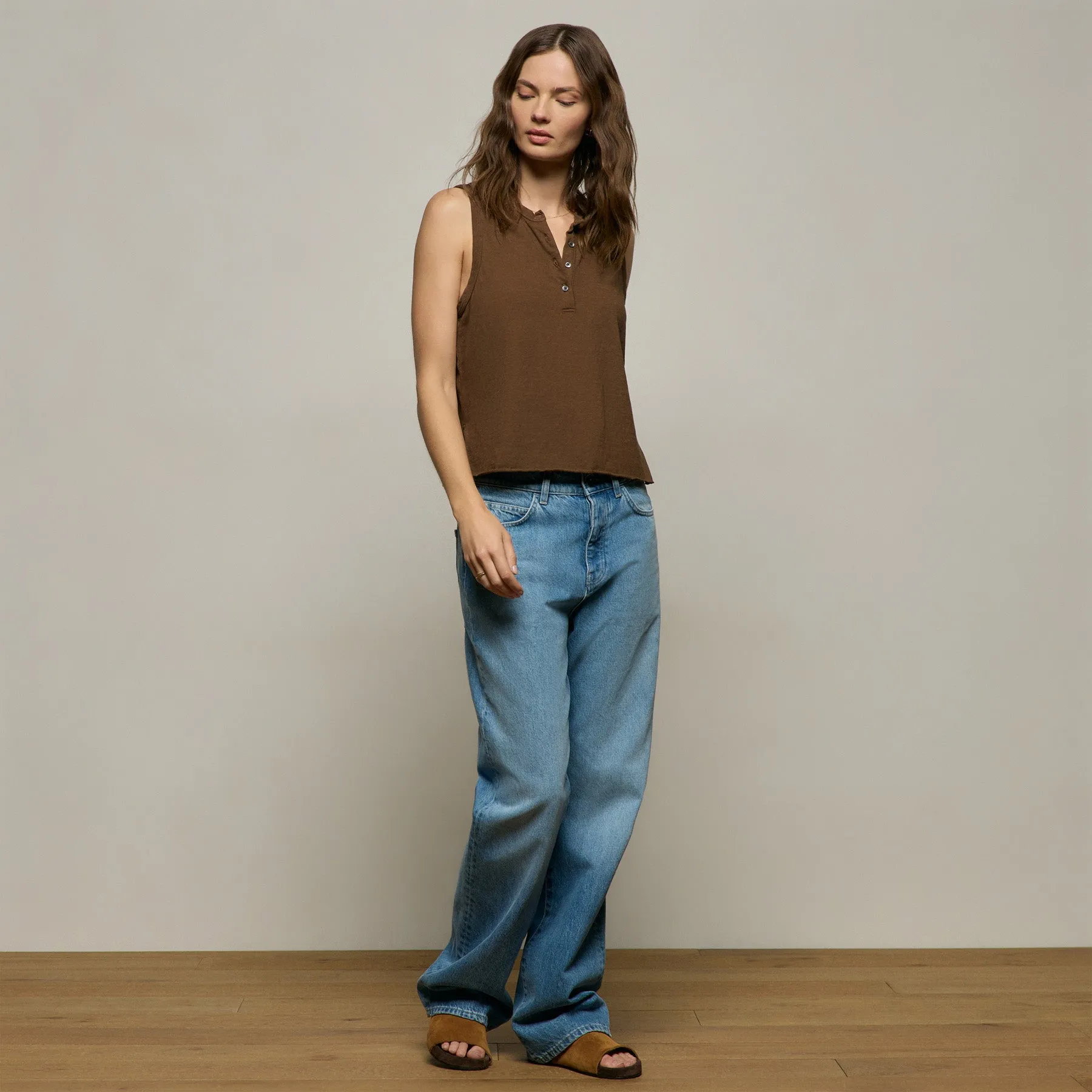 Slub Jersey Henley Tank - Cocoa sold by James Perse product image thumbnail 3