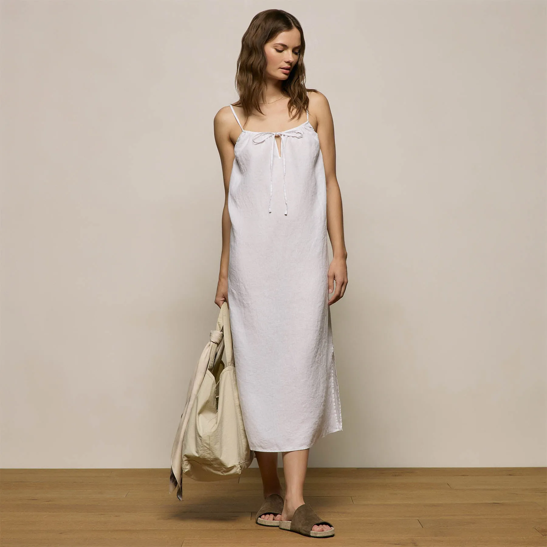 Lightweight Linen Strappy Cami Dress - White sold by James Perse
