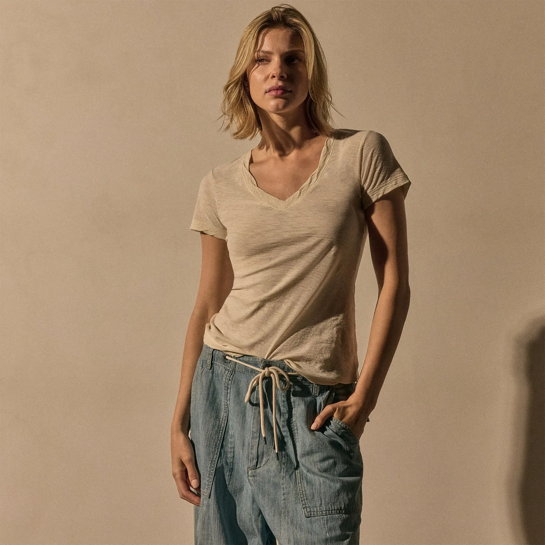Sheer Slub V Neck - Alabaster sold by James Perse product image thumbnail 2