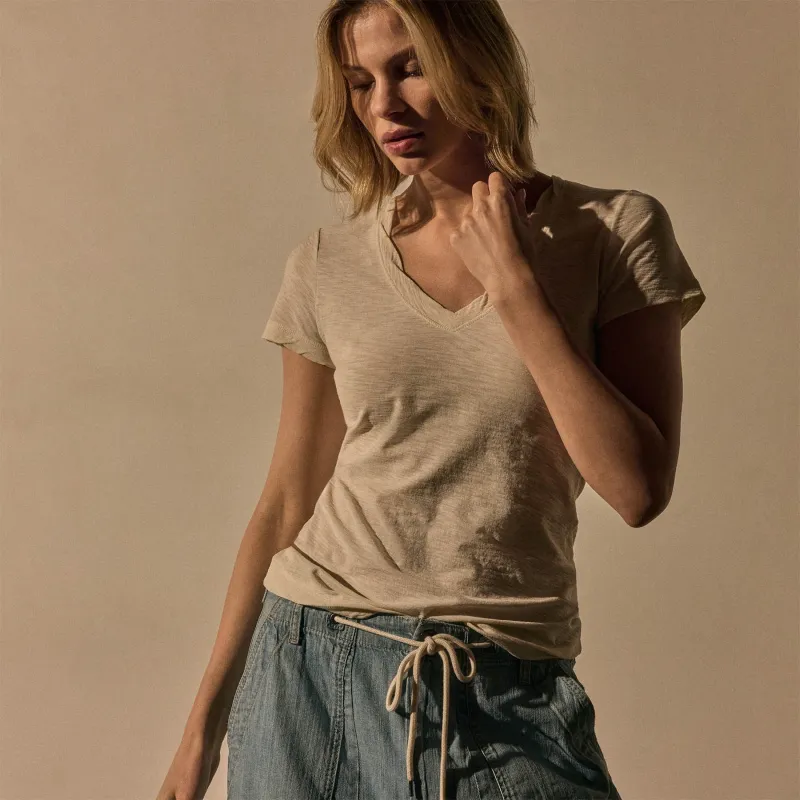Sheer Slub V Neck - Alabaster made by James Perse