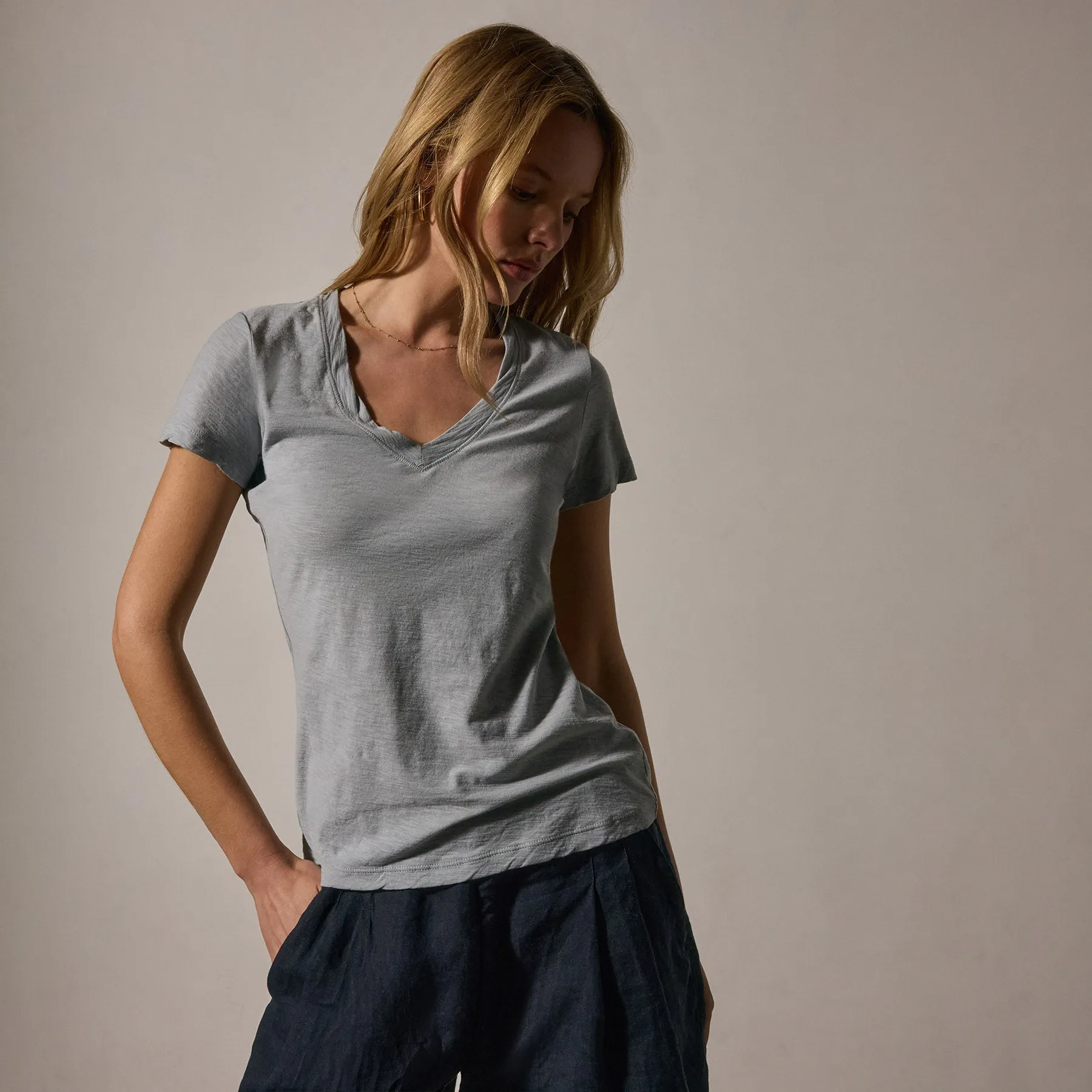 Sheer Slub V Neck - Grey Sky sold by James Perse