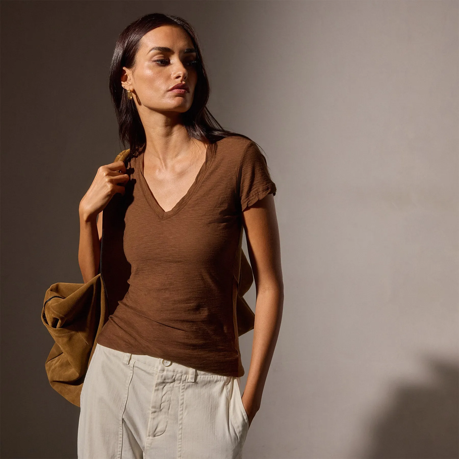 Sheer Slub V Neck - Light Roast sold by James Perse