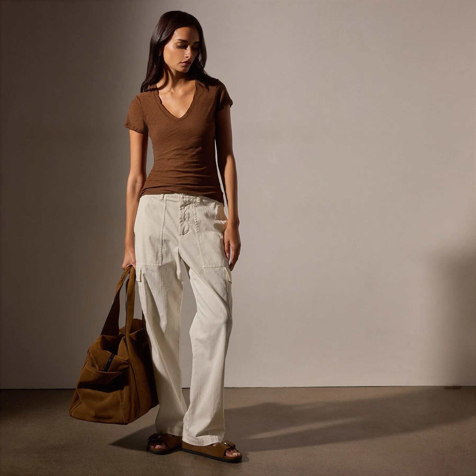 Sheer Slub V Neck - Light Roast sold by James Perse product image thumbnail 3