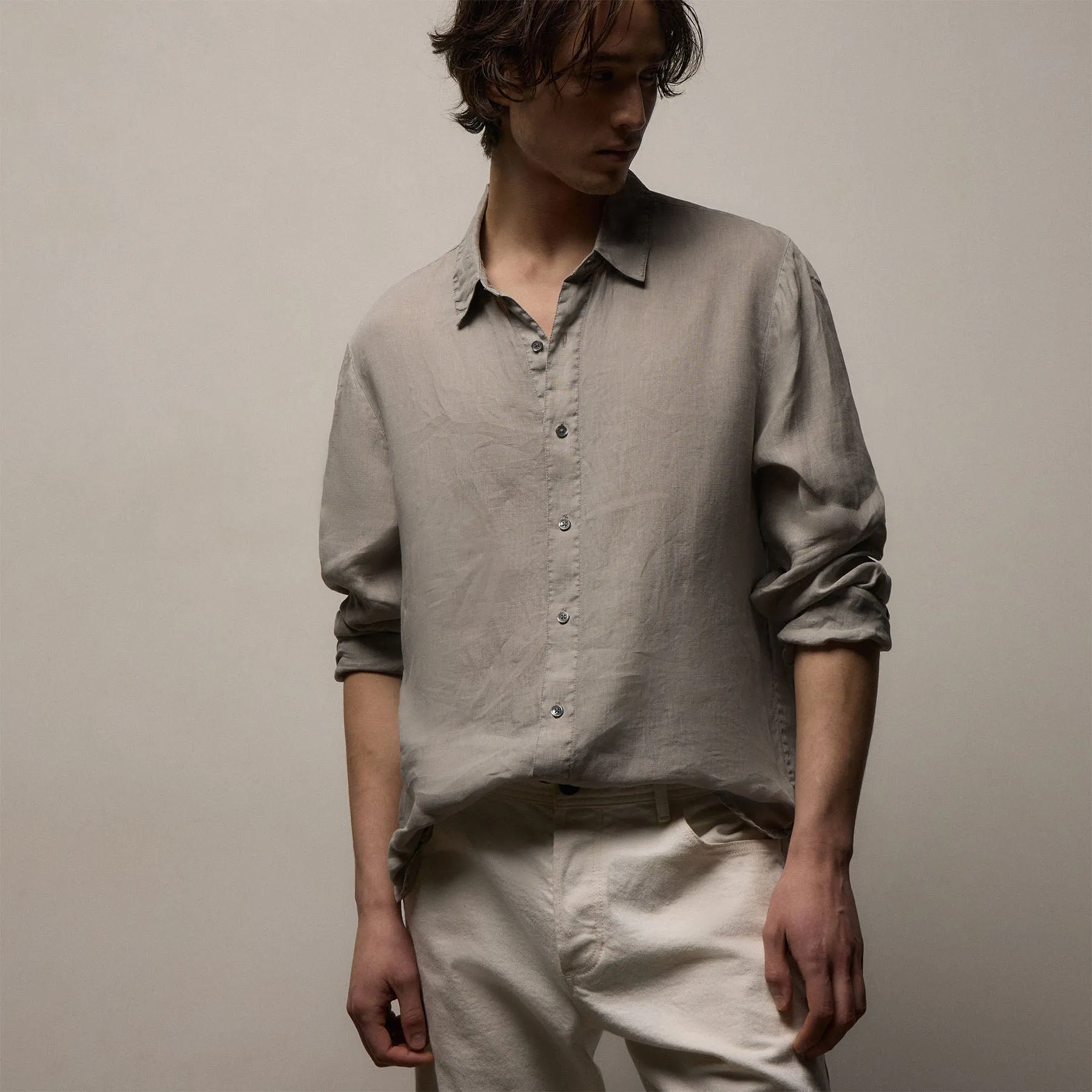 Lightweight Linen Shirt - Fog Pigment sold by James Perse