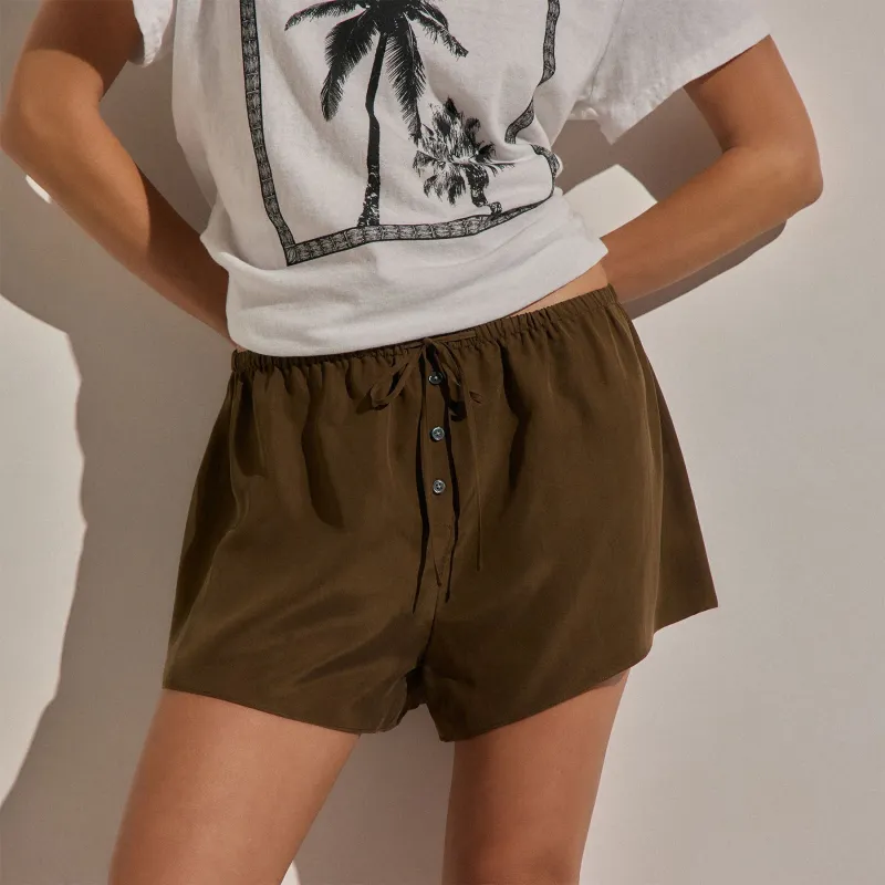 Silk Drawstring Shortie - Cocoa made by James Perse